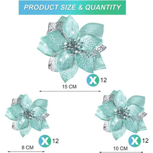 36 Pieces Christmas Poinsettia Glitter Faux Flowers Christmas Artificial Flowers - Picture 2 of 7